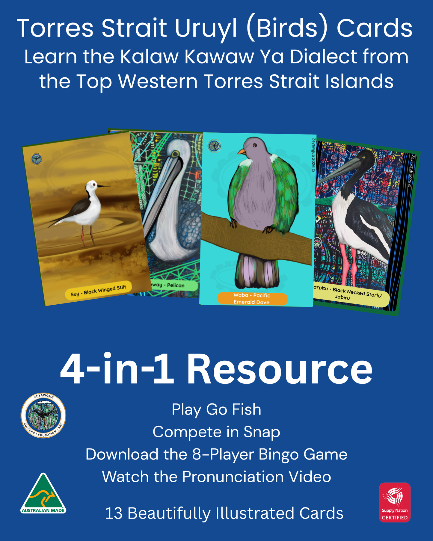 Torres Strait Uruyl (Birds) Go Fish and Snap Cards Wholesale Price (min. order of 10).